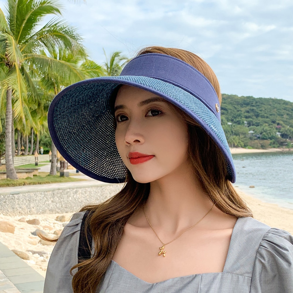 AL-64542 빈 빅 브림 태양 모자 Foldable 휴대용 비치 여름 봄 가을 캐주얼 밀짚 모자 여성 어부 모자